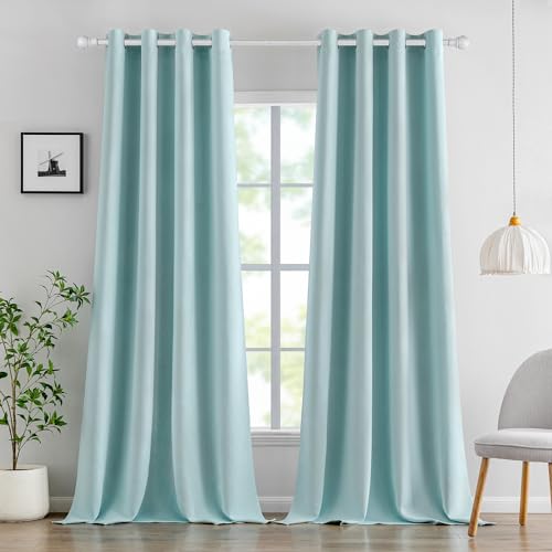 MIULEE Vorhänge Hellblau Blickdicht mit Ösen, Schöner Weicher Verdunklungsvorhänge zum Verdunkeln von Räumen, 2er Set Gardinen Abdunkelnd Schlafzimmer Wohnzimmer Thermovorhang Kälteschutz 140X260 cm von MIULEE