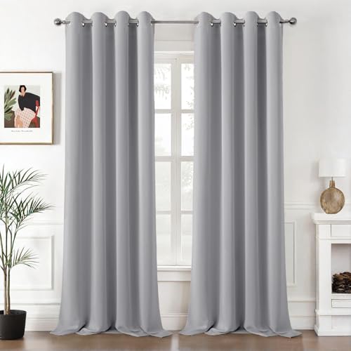 MIULEE Vorhänge Hellgrau Blickdicht mit Ösen, Schöner Weicher Verdunklungsvorhänge zum Verdunkeln von Räumen, 2er Set Gardinen Abdunkelnd Schlafzimmer Wohnzimmer Thermovorhang Kälteschutz 140X260 cm von MIULEE