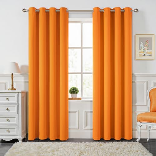 MIULEE Vorhänge Orange Blickdicht mit Ösen 225 CM Lang, Schöner Weicher Verdunklungsvorhänge zum Verdunkeln von Räumen, 2er Set Abdunkelnde Vorhänge Wohnzimmer Blickdichte Ösenvorhang Jeder 228X117 CM von MIULEE