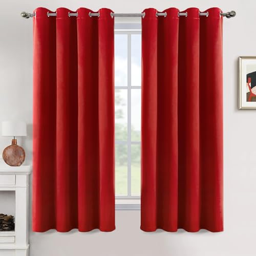 MIULEE Vorhänge Rot Blickdicht mit Ösen, Schöner Weicher Verdunklungsvorhänge zum Verdunkeln von Räumen, 2er Set Gardinen Abdunkelnd Schlafzimmer Wohnzimmer Thermovorhang Kälteschutz 140X160 cm von MIULEE