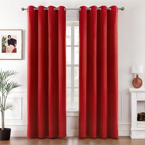 MIULEE Vorhänge Rot Blickdicht mit Ösen, Schöner Weicher Verdunklungsvorhänge zum Verdunkeln von Räumen, 2er Set Gardinen Abdunkelnd Schlafzimmer Wohnzimmer Thermovorhang Kälteschutz 140X245 cm von MIULEE