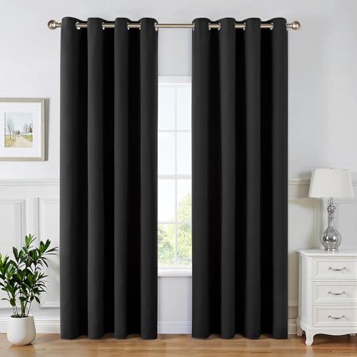 MIULEE Vorhänge Schwarz Blickdicht mit Ösen 228 cm Lang, Schöner Weicher Verdunklungsvorhänge zum Verdunkeln von Räumen, 2er Set Abdunkelnde Vorhänge Wohnzimmer Blickdichte Ösenvorhang Jeder 228X117 von MIULEE