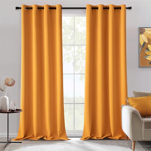MIULEE Vorhänge Senfgelb Blickdicht mit Ösen, Schöner Weicher Verdunklungsvorhänge zum Verdunkeln von Räumen, 2er Set Gardinen Abdunkelnd Schlafzimmer Wohnzimmer Thermovorhang Kälteschutz 140X260 cm von MIULEE