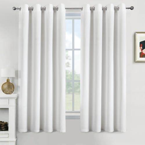 MIULEE Vorhänge Weiß Blickdicht mit Ösen, Schöner Weicher Verdunklungsvorhänge zum Verdunkeln von Räumen, 2er Set Gardinen Abdunkelnd Schlafzimmer Wohnzimmer Thermovorhang Kälteschutz 140X160 cm von MIULEE