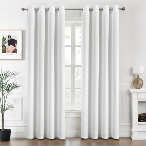 MIULEE Vorhänge Weiß Blickdicht mit Ösen, Schöner Weicher Verdunklungsvorhänge zum Verdunkeln von Räumen, 2er Set Gardinen Abdunkelnd Schlafzimmer Wohnzimmer Thermovorhang Kälteschutz 140X225 cm von MIULEE