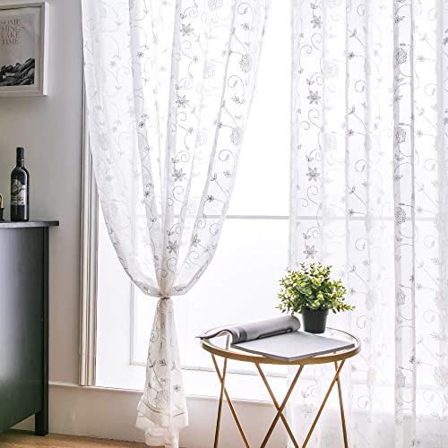 MIULEE Vorhänge mit Blumen Stickerei Muster, Gardinen Weiß für Wohnzimmer, Schlafzimmer Vorhang Transparent mit Ösen, 2er Set Voile Durchsichtig Vorhänge, Jeder H 260 X B 140cm MIULEE Vorhänge mit Blumen Stickerei Muster, Gardinen Weiß für Wohnzimmer, Schlafzimmer Vorhang Transparent mit Ösen, 2er Set Voile Durchsichtig Vorhänge, Jeder H 260 X B 140cm von MIULEE