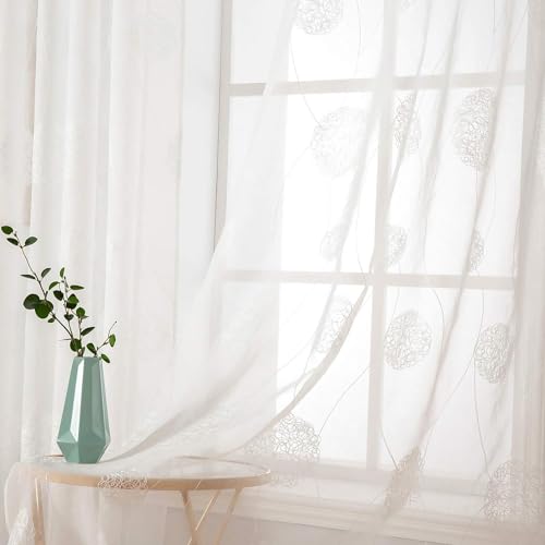 MIULEE Vorhänge mit Florales Stickerei, Gardinen Weiß für Wohnzimmer, Schlafzimmer Vorhang Transparent mit Ösen, 2er Set Voile Blumen Durchsichtig Vorhänge, Jeder H 200 X B 140cm MIULEE Vorhänge mit Florales Stickerei, Gardinen Weiß für Wohnzimmer, Schlafzimmer Vorhang Transparent mit Ösen, 2er Set Voile Blumen Durchsichtig Vorhänge, Jeder H 200 X B 140cm von MIULEE