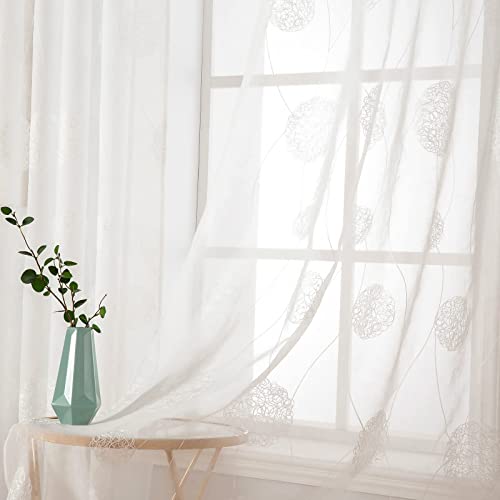 MIULEE Vorhänge mit Florales Stickerei, Gardinen Weiß für Wohnzimmer, Schlafzimmer Vorhang Transparent mit Ösen, 2er Set Voile Blumen Durchsichtig Vorhänge, Jeder H 260 X B 140cm von MIULEE