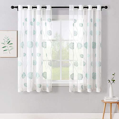 MIULEE Vorhänge mit Florales Stickerei, Gardinen Weiß mit Blau Muste für Wohnzimmer, Schlafzimmer Vorhang Transparent mit Ösen, 2er Set Voile Blumen Durchsichtig Vorhänge, Jeder H 160 X B 140cm von MIULEE