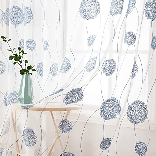 MIULEE Vorhänge mit Florales Stickerei, Gardinen Weiß mit Dunkelblau Muste für Wohnzimmer, Schlafzimmer Vorhang Transparent mit Ösen, 2er Set Voile Blumen Durchsichtig Vorhänge, Jeder H 175 X B 140cm MIULEE Vorhänge mit Florales Stickerei, Gardinen Weiß mit Dunkelblau Muste für Wohnzimmer, Schlafzimmer Vorhang Transparent mit Ösen, 2er Set Voile Blumen Durchsichtig Vorhänge, Jeder H 175 X B 140cm von MIULEE