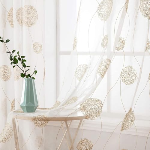 MIULEE Vorhänge mit Florales Stickerei, Gardinen Weiß mit Golden Muste für Wohnzimmer, Schlafzimmer Vorhang Transparent mit Ösen, 2er Set Voile Blumen Durchsichtig Vorhänge, Jeder H 260 X B 140cm MIULEE Vorhänge mit Florales Stickerei, Gardinen Weiß mit Golden Muste für Wohnzimmer, Schlafzimmer Vorhang Transparent mit Ösen, 2er Set Voile Blumen Durchsichtig Vorhänge, Jeder H 260 X B 140cm von MIULEE