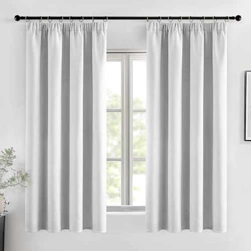 MIULEE Verdunklungsvorhänge mit Kräuselband Grau-Weiß Vorhänge Blickdicht 2er Set 140x145 cm Modern Gardinen Abdunkelnde Vorhang Kurz Vorhänge Wohnzimmer Schlafzimmer Fenster Gardine Verdunkelung von MIULEE