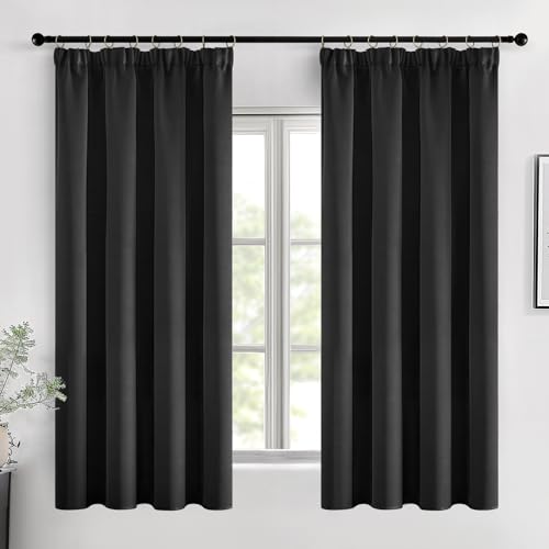 MIULEE Verdunklungsvorhänge mit Kräuselband Schwarz Vorhänge Blickdicht 2er Set 140x145 cm Modern Gardinen Abdunkelnde Vorhang Kurz Vorhänge Wohnzimmer Schlafzimmer Fenster Gardine Verdunkelung von MIULEE