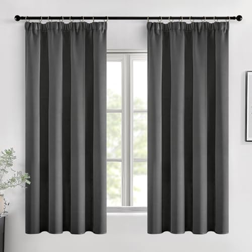 MIULEE Verdunklungsvorhänge mit Kräuselband Grau Vorhänge Blickdicht 2er Set 140x175 cm Modern Gardinen Abdunkelnde Vorhang Kurz Fenster Vorhänge Wohnzimmer Schlafzimmer Fenster Gardine Verdunkelung von MIULEE