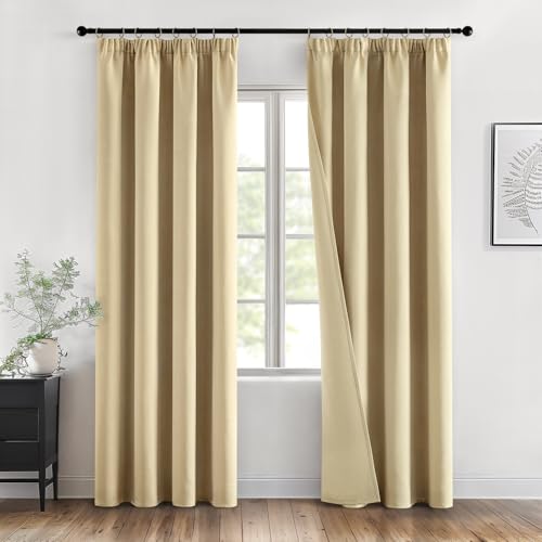 MIULEE Verdunklungsvorhänge mit Kräuselband Hellbeige Vorhänge Blickdicht 2er Set 140x225 cm Modern Gardinen Abdunkelnde Vorhänge Wohnzimmer Schlafzimmer Fenster Gardine Verdunkelung Thermovorhang von MIULEE