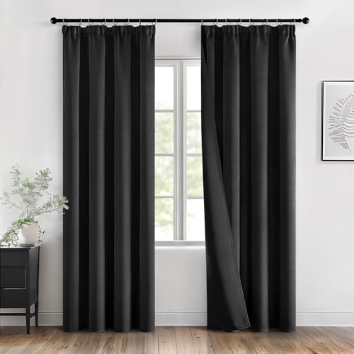 MIULEE Verdunklungsvorhänge mit Kräuselband Schwarz Vorhänge Blickdicht 2er Set 140x225 cm Modern Gardinen Abdunkelnde Vorhänge Wohnzimmer Schlafzimmer Fenster Gardine Verdunkelung Thermovorhang von MIULEE