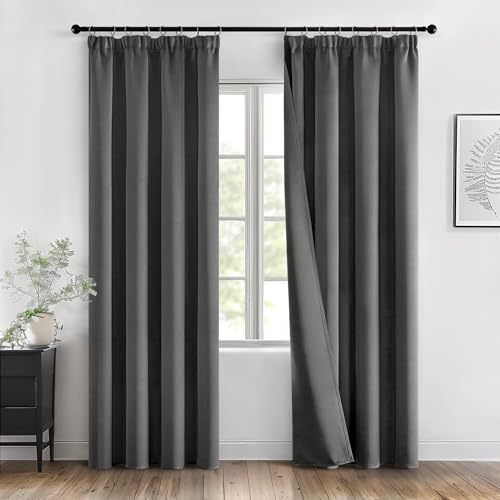 MIULEE Verdunklungsvorhänge mit Kräuselband Grau Vorhänge Blickdicht 2er Set 140x245 cm Modern Gardinen Abdunkelnde Vorhänge Wohnzimmer Schlafzimmer Fenster Gardine Verdunkelung Thermovorhang von MIULEE