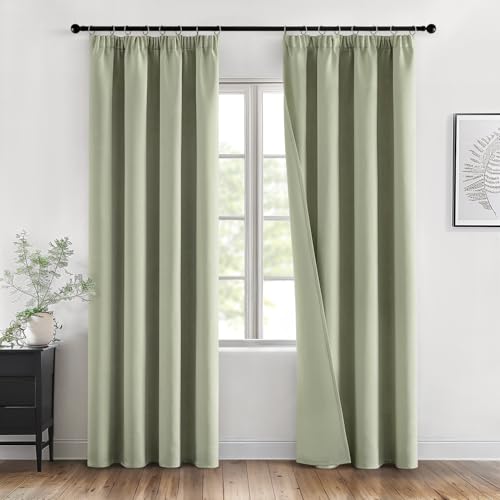 MIULEE Verdunklungsvorhänge mit Kräuselband Salbei Grün Vorhänge Blickdicht 2er Set 140x245 cm Modern Gardinen Abdunkelnde Vorhänge Wohnzimmer Schlafzimmer Fenster Gardine Verdunkelung Thermovorhang von MIULEE
