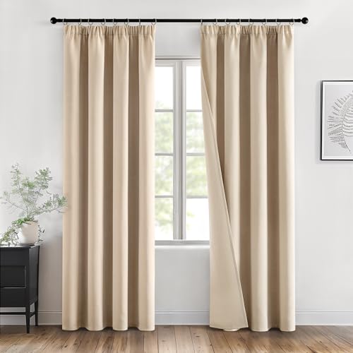MIULEE Verdunklungsvorhänge mit Kräuselband Dunkelbeige Vorhänge Blickdicht 2er Set 200x245 cm Modern Gardinen Abdunkelnde Vorhänge Wohnzimmer Schlafzimmer Fenster Gardine Verdunkelung Thermovorhang von MIULEE