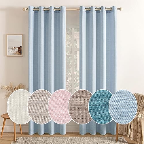 MIULEE Vorhang Blickdicht Vorhänge Gardinen mit Ösen Thermogardine Ösenvorhang Dekoschal Slub Leinen Fensterschal für Wohnzimmer Schlafzimmer 2er Set 140 x 145cm（B x H） Hellblau von MIULEE