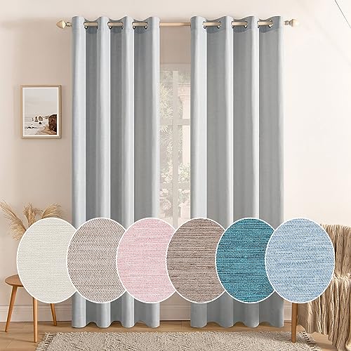 MIULEE Vorhang Blickdicht Vorhänge Gardinen mit Ösen Thermogardine Ösenvorhang Dekoschal Slub Leinen Fensterschal für Wohnzimmer Schlafzimmer 2er Set 140 x 175cm（B x H） Grau-Weiß von MIULEE