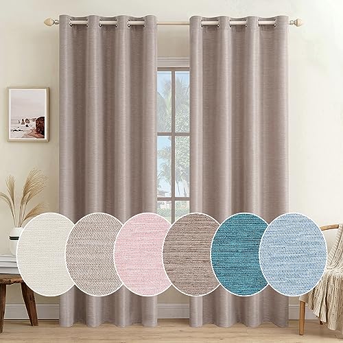 MIULEE Vorhang Blickdicht Vorhänge Gardinen mit Ösen Thermogardine Ösenvorhang Dekoschal Slub Leinen Fensterschal für Wohnzimmer Schlafzimmer 2er Set 140 x 175cm（B x H） Grau-braun von MIULEE