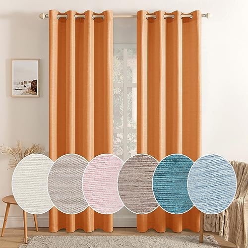 MIULEE Vorhang Blickdicht Vorhänge Gardinen mit Ösen Thermogardine Ösenvorhang Dekoschal Slub Leinen Fensterschal für Wohnzimmer Schlafzimmer 2er Set 140 x 225cm（B x H） Orange von MIULEE