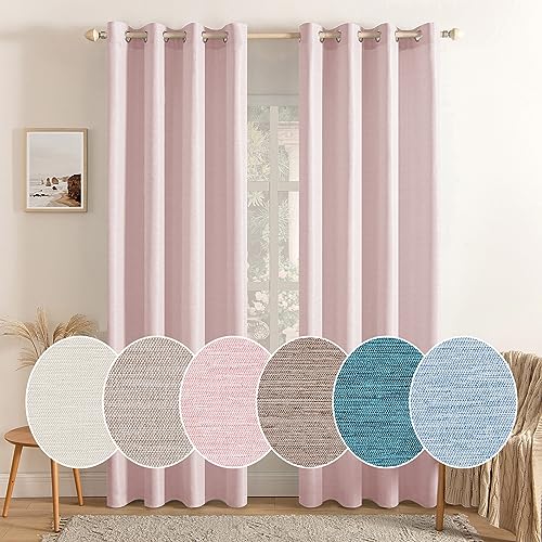 MIULEE Vorhang Blickdicht Vorhänge Gardinen mit Ösen Thermogardine Ösenvorhang Dekoschal Slub Leinen Fensterschal für Wohnzimmer Schlafzimmer 2er Set 140 x 225cm（B x H） Rosa von MIULEE