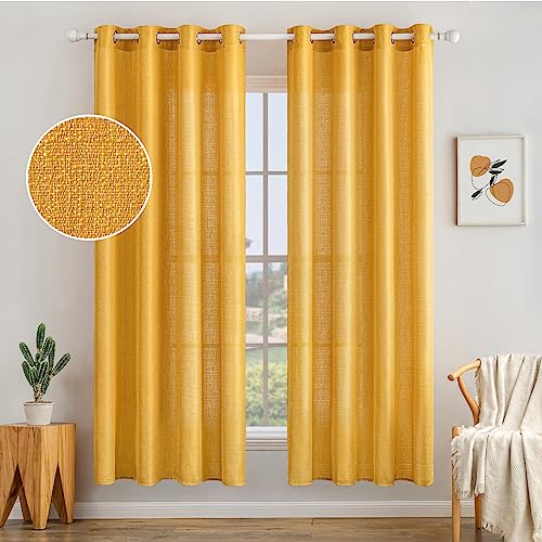 MIULEE Vorhang Gardine 2er Set Voile Vorhänge Sheer Leinenvorhang Deko Ösen transparent Farbverlauf Ösenschal für Wohnzimmer Schlafzimmer Kinderzimmer 140x175 cm (B x H) Gold von MIULEE
