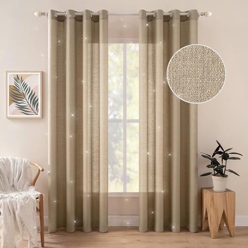 MIULEE Vorhang Gardine 2er Set Voile Vorhänge Sheer Leinenvorhang Dekoschal mit Ösen transparent Farbverlauf Ösenschal für Wohnzimmer Schlafzimmer Kinderzimmer 140x215 cm (B x H) Goldbraun von MIULEE