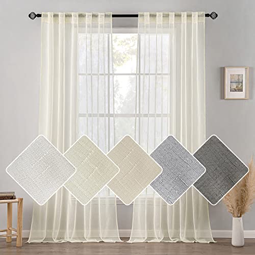 MIULEE Vorhang Gardinen Leinenvorhang Transparent Schiebevorhänge Voile Sheer Halbtransparent Wohnzimmer Fensterschal Lichtdurchlässig Schlafzimmer Schlaufenschal 2er Set 140x225cm (B x H) Milch Weiß von MIULEE