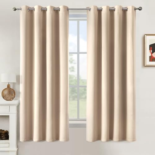 MIULEE Vorhang Kurz Fenster mit Ösen, Verdunkelungsvorhänge Beige für Kleine Fenster, Gardinen Verdunkelung Modern Wohnzimmer Schlafzimmer, 2er Set Weicher Abdunkelnde Vorhänge, Jeder H 145 X B 140 CM von MIULEE