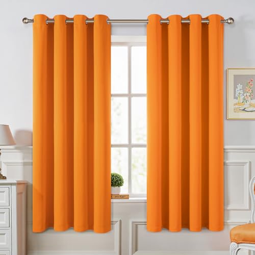 MIULEE Vorhang Kurz Fenster mit Ösen, Verdunkelungsvorhänge Orange für Kleine Fenster, Gardinen Verdunkelung Modern Wohnzimmer Schlafzimmer, 2er Set Weicher Abdunkelnde Vorhänge, Jeder 137X117 cm von MIULEE