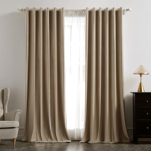 MIULEE Vorhang Samt Beige mit Ösen, Super Weich Samtvorhang für Deko Schlafzimmer Wohnzimmer, 2 Stück Samt Gardinen Blickdicht Verdunkelung Jedes 200x245 cm, Dicker Samt Thermovorhang Winter von MIULEE