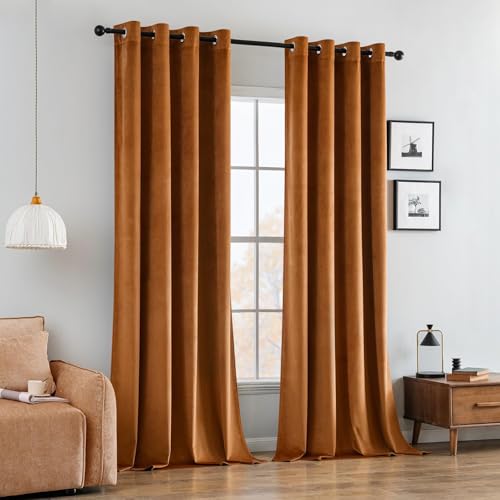 MIULEE Vorhang Samt Brun Doré mit Ösen, Super Weich Samtvorhang für Deko Schlafzimmer Wohnzimmer, 2 Stück Samt Gardinen Blickdicht Verdunkelung Jedes 140x260 cm, Dicker Thermovorhang Winter von MIULEE