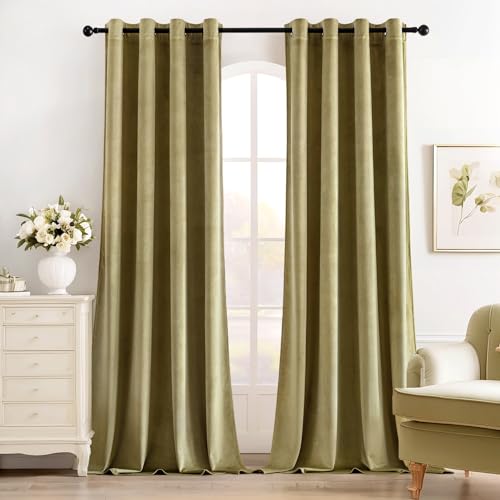 MIULEE Vorhang Samt Grasgrün mit Ösen, Super Weich Samtvorhang für Deko Schlafzimmer Wohnzimmer, 2 Stück Samt Gardinen Blickdicht Verdunkelung Jedes 140x245 cm, Dicker Thermovorhang Winter von MIULEE