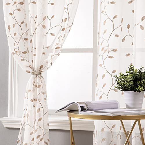 MIULEE Vorhang Voile Blumen Stickerei Vorhänge mit Ösen transparent Gardine 2 Stücke Ösenvorhang Gaze paarig schals Fensterschal für Wohnzimmer Schlafzimmer 225 cm x 140 cm(H x B) 2er-Set von MIULEE