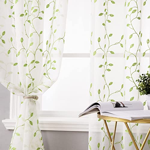 MIULEE Vorhang Voile Blumen Stickerei Vorhänge mit Ösen transparent Gardine 2 Stücke Ösenvorhang Gaze paarig schals Fensterschal für Wohnzimmer Schlafzimmer 245 cm x 140 cm(H x B) 2er-Set von MIULEE