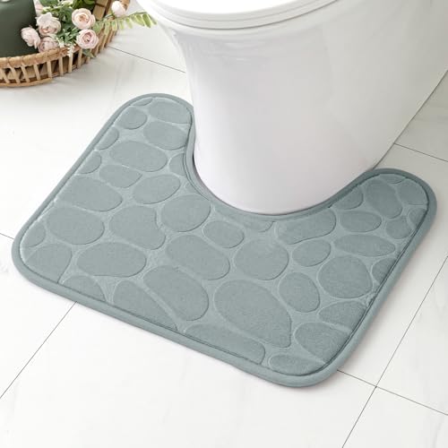 MIULEE WC Teppich Badematte Memoryschaum Badezimmerteppich rutschfeste Badteppich Wasserabsorbierend Badvorleger Schnelltrocknend Waschbar Duschvorleger für Toilette 50x40cm Hellgrau von MIULEE