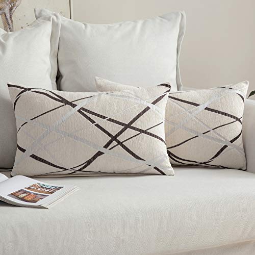 MIULEE 2er Set Kissenbezug Chenille Geometrisch Dekokissen Dekorativ Sofakissen Moderne Kissenbezüge Kissenhülle Zierkissen Deko Kissen Couchkissen Sofa 30x50 cm Milchweiß von MIULEE