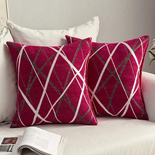 MIULEE 2er Set Kissenbezug Chenille Geometrisch Dekokissen Dekorativ Sofakissen Moderne Kissenbezüge Kissenhülle Zierkissen Deko Couchkissen Sofa Schlafzimmer 50x50 cm Rot von MIULEE