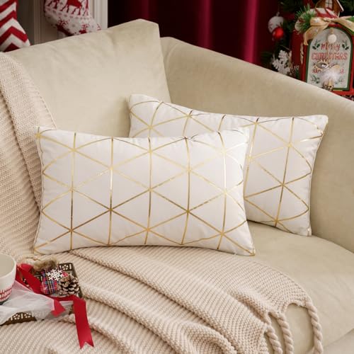 MIULEE Samt Weihnachten Weihnachtskissen Kissenbezug Gitter Moderne Zierkissenbezug Kissenbezüge Sofakissen Weich Deko mit Verstecktem Reißverschluss für Sofa Büro Bett 2er Set 30x50 cm Weiß von MIULEE