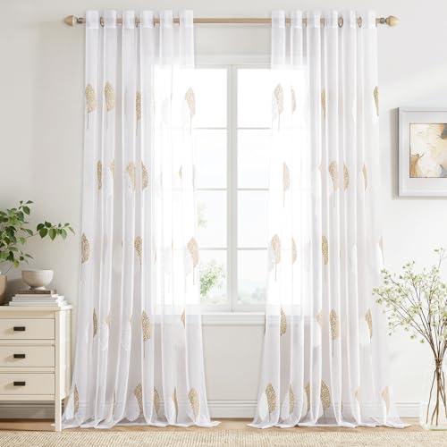 MIULEE Wohnzimmer Gardinen Transparent mit Braun und Weiss Blätter Muster, Modern Stickerei Gardinen Ösen für Schlafzimmer Deko, 2er Set Schöne Blätter Muster Vorhang Fenster H 245 x B 200 MIULEE Wohnzimmer Gardinen Transparent mit Braun und Weiss Blätter Muster, Modern Stickerei Gardinen Ösen für Schlafzimmer Deko, 2er Set Schöne Blätter Muster Vorhang Fenster H 245 x B 200 von MIULEE