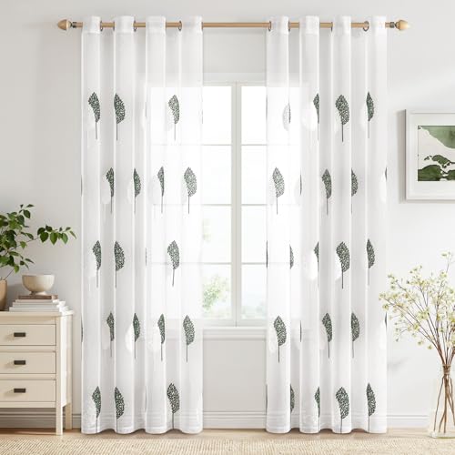 MIULEE Wohnzimmer Gardinen Transparent mit Dunkelgrün und Weiss Blätter Muster, Modern Stickerei Gardinen Ösen für Schlafzimmer Deko, 2er Set Schöne Blätter Muster Vorhang Fenster H 225 x B 140 MIULEE Wohnzimmer Gardinen Transparent mit Dunkelgrün und Weiss Blätter Muster, Modern Stickerei Gardinen Ösen für Schlafzimmer Deko, 2er Set Schöne Blätter Muster Vorhang Fenster H 225 x B 140 von MIULEE