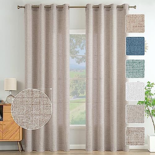 MIULEE Wohnzimmer Vorhänge Gardinen Leinen Ösenvorhang Leinenoptik Vorhang Boho Gardine mit Ösen Semi-transparent Leinenvorhang Curtains 2er Set HxB 260x140 cm，Khaki von MIULEE