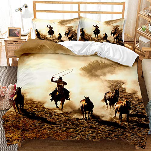 3D Cowboy Bettwäsche Set mit Reißverschluss Wilde Persönlichkeit Bettbezug und 1/2 Kissenbezug (Cowboy 8, 135 x 200 cm) von MIUNNG