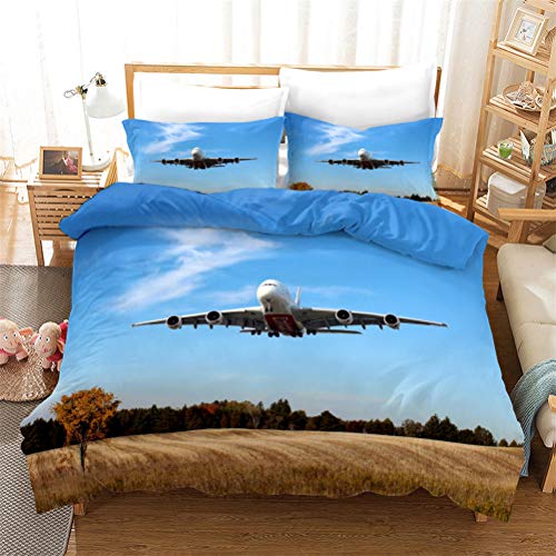 Bettwäsche Set Modern Luftfahrt Flugzeug Hubschrauber Thema Männer und Jugendliche Komfortabel Langlebig Bettbezug Verträumte Flugzeuge Haus Dekoration (Flugzeuge 13,135x200cm) von MIUNNG