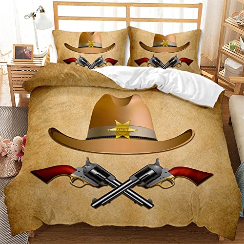 Bettwäsche-Set im Cowboy-Stil mit Wild-West-Motiv für Kinder Jungen Teenager Männer (Cowboy 1,135 x 200 cm) von MIUNNG