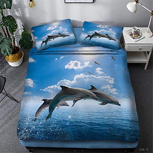 Bettwäsche Sets Blauer Ozean Tier Delfin Schön Sonnenaufgang Sonnenuntergang Abendlandschaft Springen Delfin Muster Mädchen Bettbezug Einzigartig Visueller Schock (Delfin 03,200x200cm) von MIUNNG