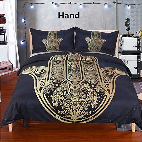 Böhmen Dekoration Bettbezug Set Vintage Gold Mond und Sonne Tier Schildkröte Elefant Blume Muster Familie Schwarz Bettwäsche Set Männer Frau Kreatives Geschenk (Buddha Hand, 200 x 200cm) von MIUNNG